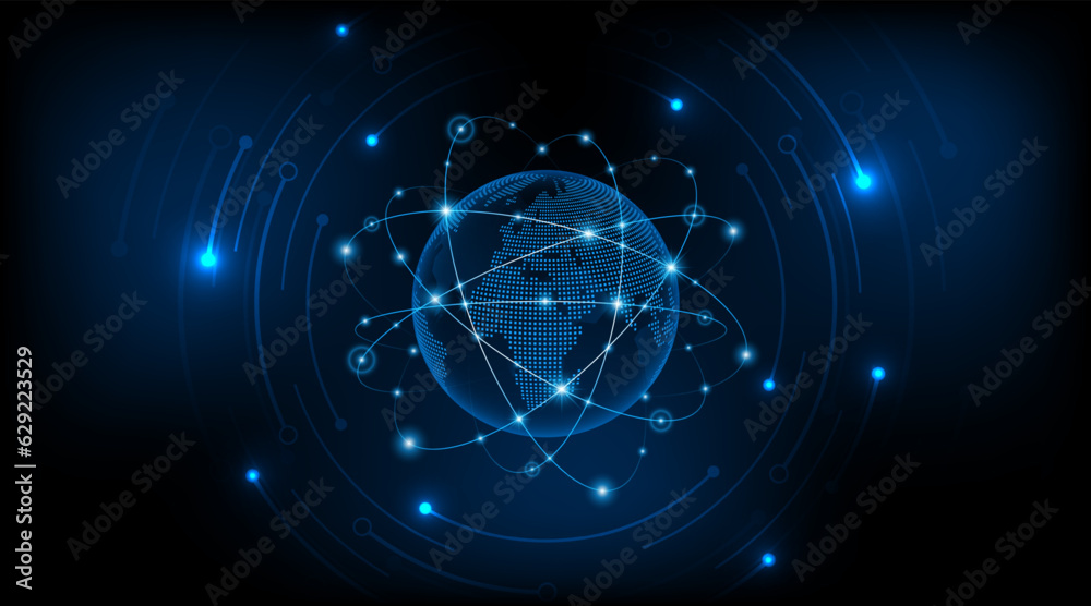 Poster Global connection network background. World map. Internet technology concept or global communication.
