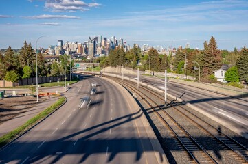Fototapeta na wymiar Cars on Calgary highway with motion blur.