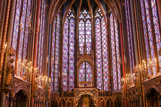 PARIS, FRANCE - OCTOBER 26, 2022: Interior View of Sainte-Chapelle, a Gothic Style Royal Chapel in the Centre of Paris.