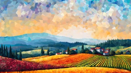 Fotobehang pixelated impressionism landscape Generative AI © Quentin