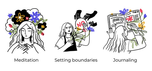 Mental health and psychology concept llustrations. Overwhelming and trapped feelings, intrusive thoughts. Visual Stories Collection.