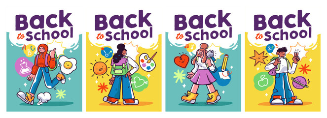 Back to school vector banners. Background design with children and education accessories element. Kids hand drawn flat design for poster , wallpaper, website and cover template.