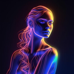 a beutiful woman in the neon light pencil sketched Generative Ai