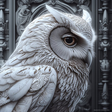 A breathtaking digital painting of a white crystal owl Generative Ai