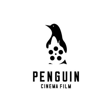 penguin vector design carrying roll film, cinema and animal vector