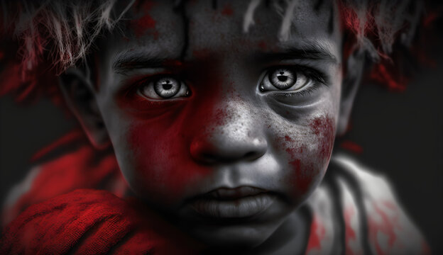 Abandoned African child closeup portrait, extreme poverty