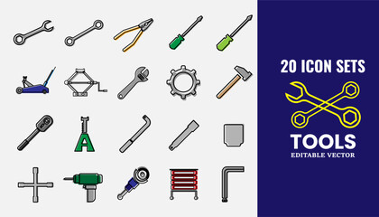 20 Simple Workshop Tools Icon Set