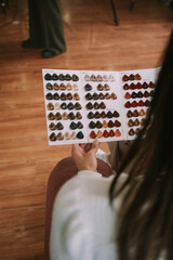 Close up of girl looking at the color palette