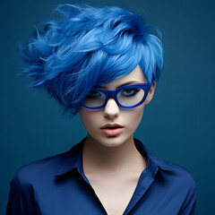 Electric blue color shortcut woman hairstyle closeup