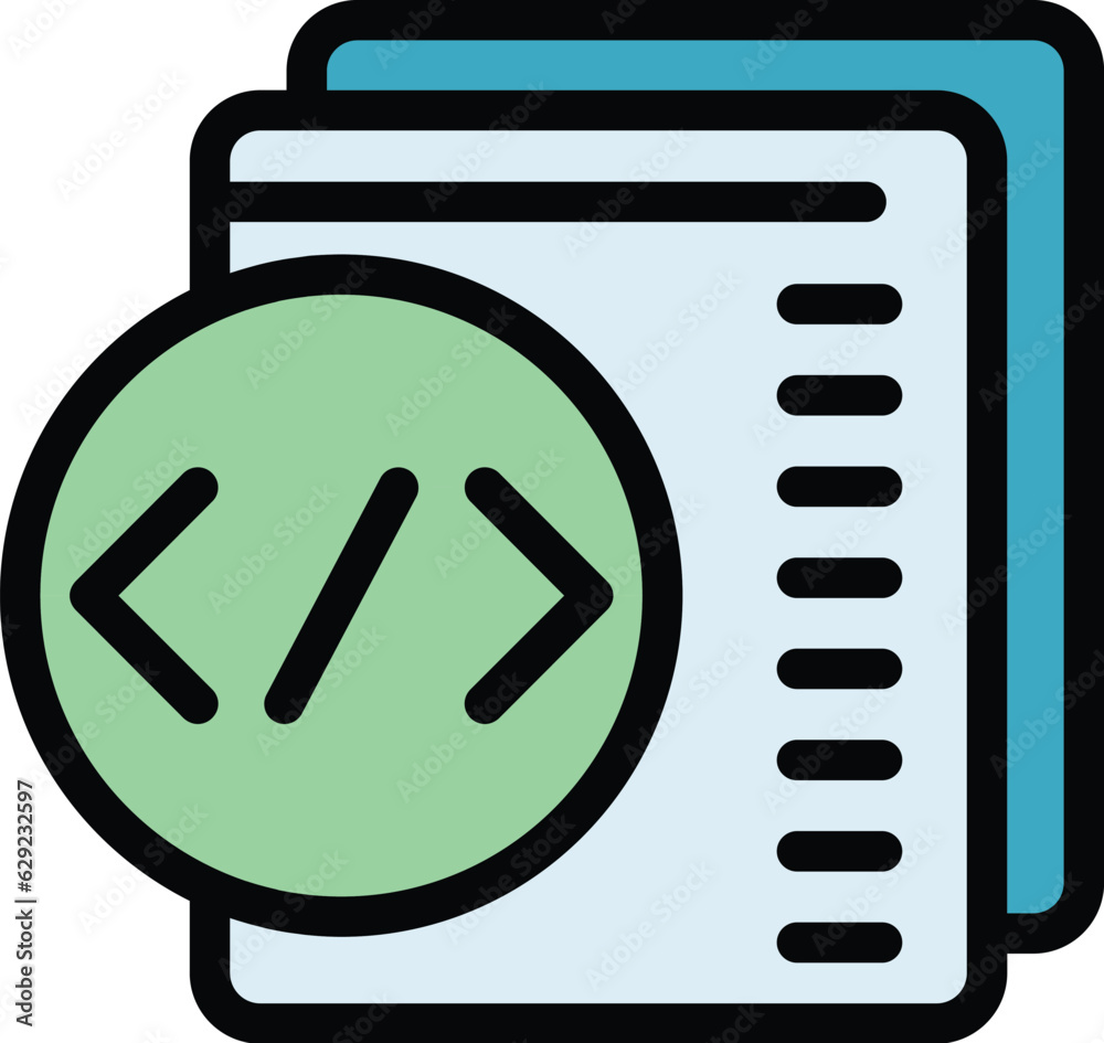 Poster html code icon outline vector. web cms. website design color flat