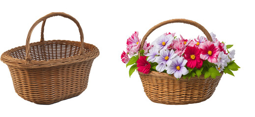 Fototapeta na wymiar basket with beautiful wild flowers on white background