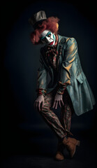 Fototapeta na wymiar Dancing clown, circus, theatre, cosplay