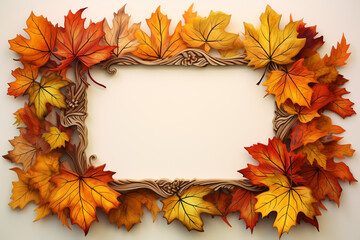 Naklejka na ściany i meble Autumn leaves frame with beige background