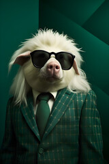 Portrait of a pig wearing an elegant suit, corporation office work