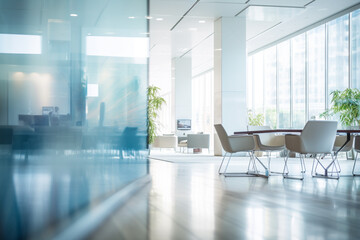 Fototapeta premium Blurred background of a calm office room with natural light