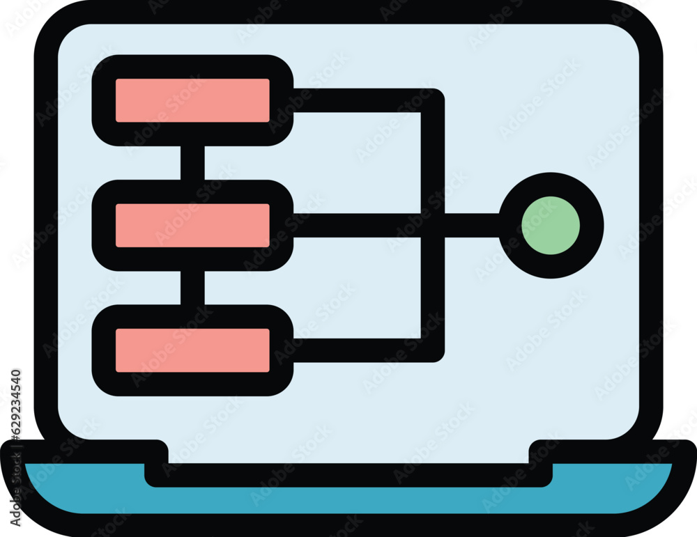 Poster laptop code html icon outline vector. cms development. website graphic color flat
