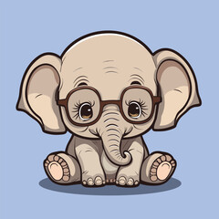 Cute african baby elephant wearing glasses vector illustration