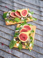 Fig slices on wooden table