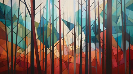 Geometric expressionistic abstract forest Generative AI