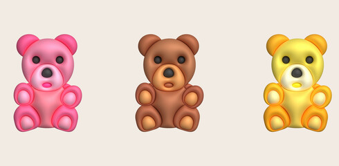 3d icon. Cute sitting teddy bear. minimalist style icon