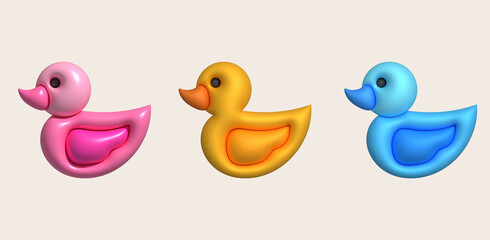 3d icon.Rubber duck or ducky bath toy flat. Cute rubber floating for children.