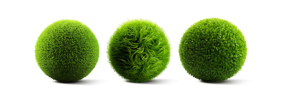 A collection of green 3D balls made of grass