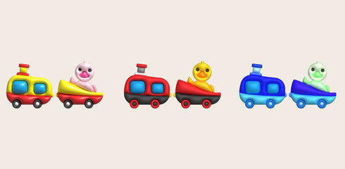 3d icon children's constructor train with trailers. The concept of preschool education.