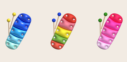 3d icon.Cute xylophone toy, music instrument for kids.Minimal style.