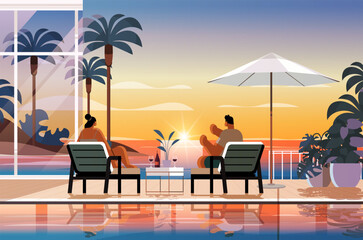 Fototapeta premium people relaxing at tropical luxury resort hotel beach swimming pool and poolside seating area summer vacation concept