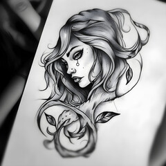 Neotraditional beauty woman tattoo design