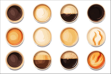 Fototapeta na wymiar Set of cup of coffee top view vector illustration
