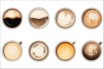 Set of cup of coffee top view vector illustration