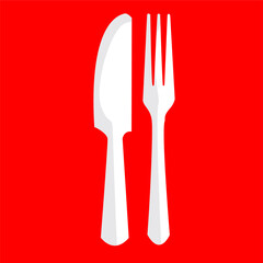 fork and knife on red background