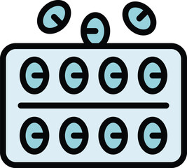 Pill blister icon outline vector. Tablet pack. Medicine capsule color flat