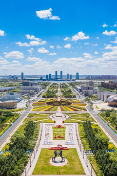Aerial photo of Genghis Khan Square, Kangbashi, Ordos, Inner Mongolia, China