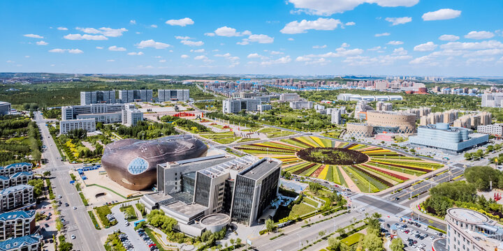 Aerial view of Kangbashi, Ordos Museum, Inner Mongolia, China