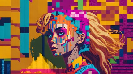pixelated girl Portrait art