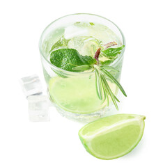 Glass of tasty mojito isolated on white background