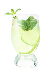 Glass of tasty mojito isolated on white background