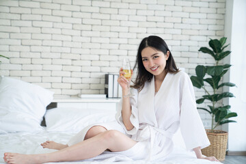 asian beautiful woman drinking wine