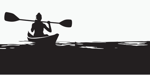 Silhouette kayaking in the river vector illustration