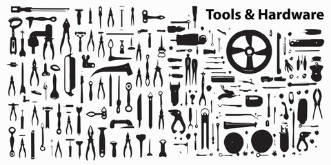 A set of silhouette Tools And Hardware vector collection