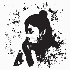 Silhouette Girl With Illness vector illustration