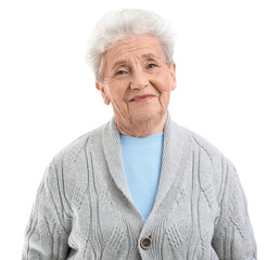 Senior woman on white background