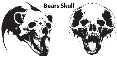 Set  Of silhouette Bears Skull Vector illustration