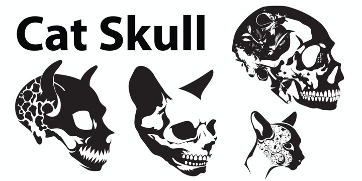 Cat head skull silhouette vector collection
