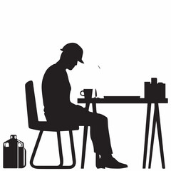 Silhouette of a person with a cup in a restaurant vector illustration 