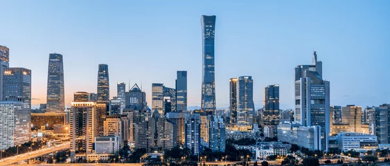 Foto op Plexiglas High View Night Scenery of Beijing CBD Building Complex in China © Govan