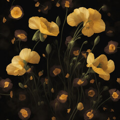 yellow elegant flowers on a black background