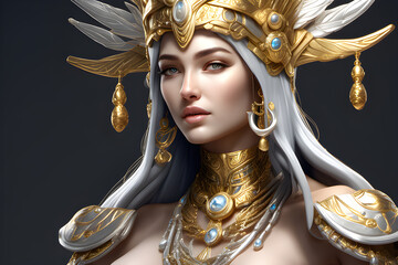 he most beautiful goddess in the world, wielding gold and silver treasures all over her body Generative Ai